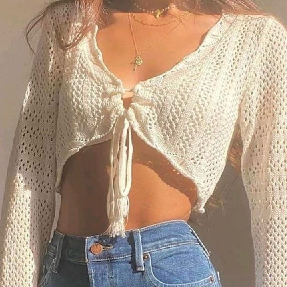 STUNNING CROPPED KNIT TIE FRONT CARDIGAN 🤍💫